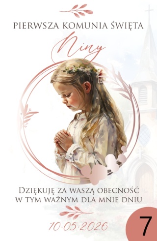 75mm x115 Komunia Dziewczynki Podziękowanie Magnes Basic 3D