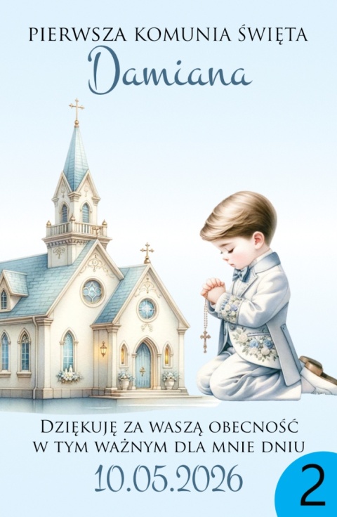 75mm x 55 Komunia Chłopca Podziękowanie Magnes Basic 3D